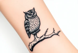 wise owl perched on ancient oak branch under starlit sky tattoo idea