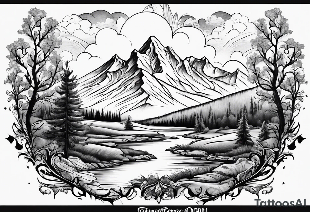 Flames to ash to frozen landscape tattoo idea