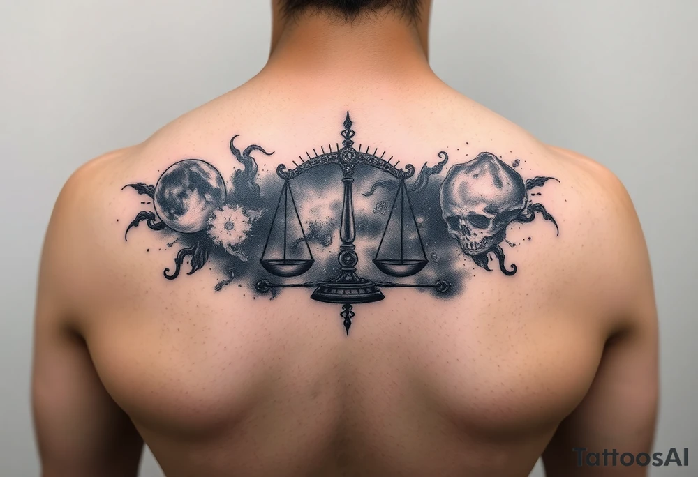 galaxy tattoo with scales weighing time tattoo idea