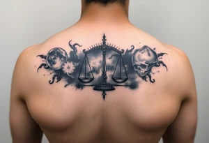 galaxy tattoo with scales weighing time tattoo idea