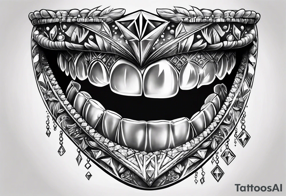 Teeth biting diamonds tattoo idea