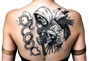 Mix grim reaper, snakes, crow and smoke tattoo idea