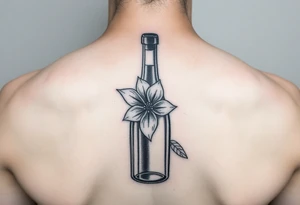 a wine bottle with an Edelweiss flower coming out from the bottle tattoo idea