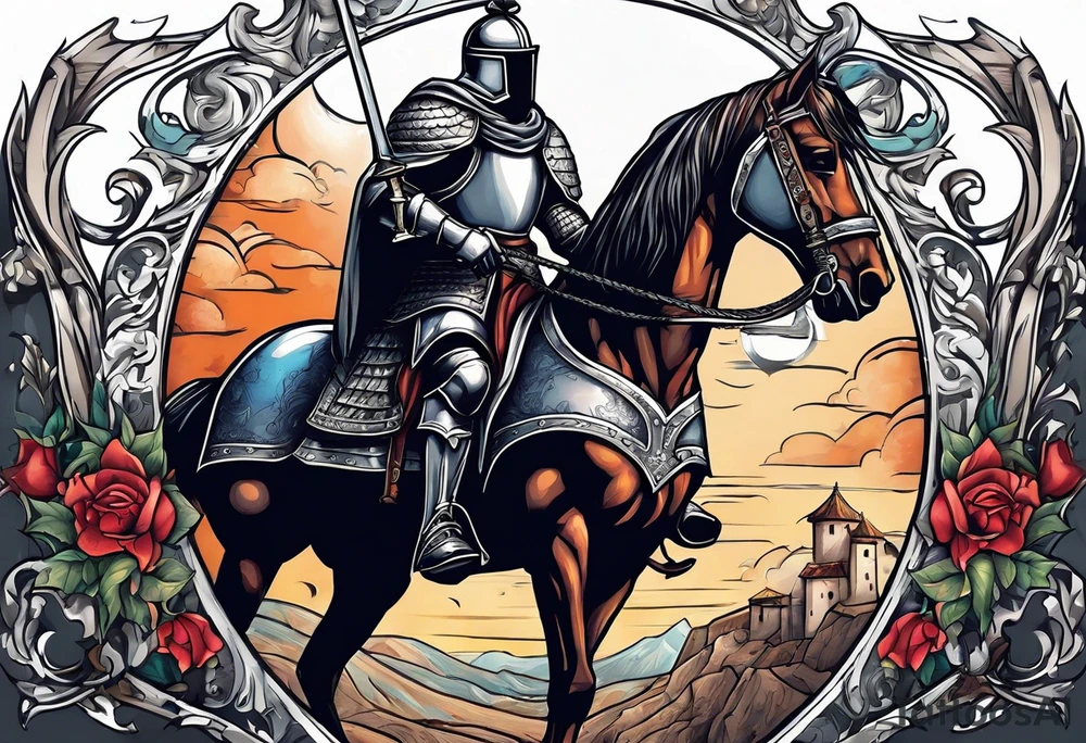 a knight pulling a sword out the bible tattoo idea