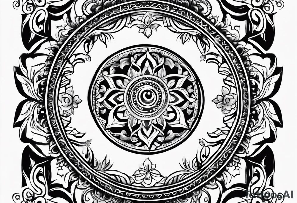 Spiritual forearm sleeve tattoo centred around the Sanskrit Om symbol for breathe tattoo idea