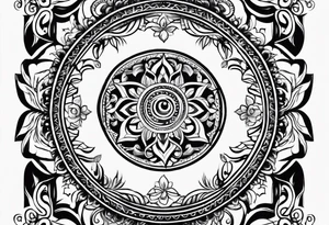 Spiritual forearm sleeve tattoo centred around the Sanskrit Om symbol for breathe tattoo idea