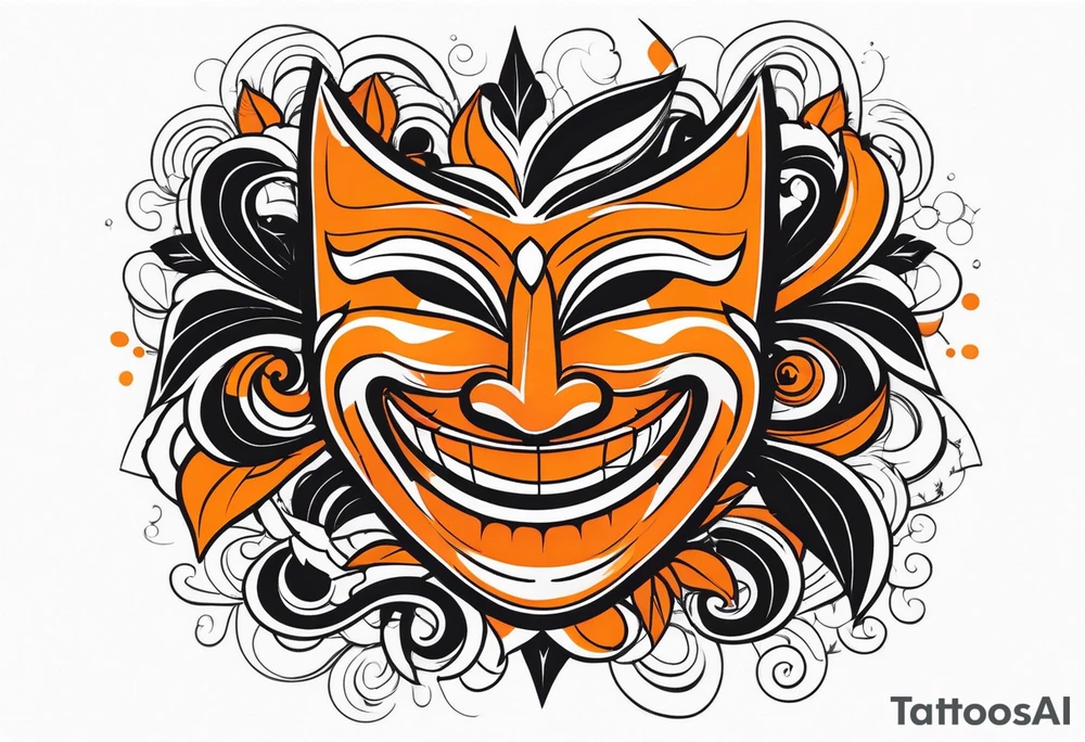 Laughing mask that is orange and black simplistic tattoo idea
