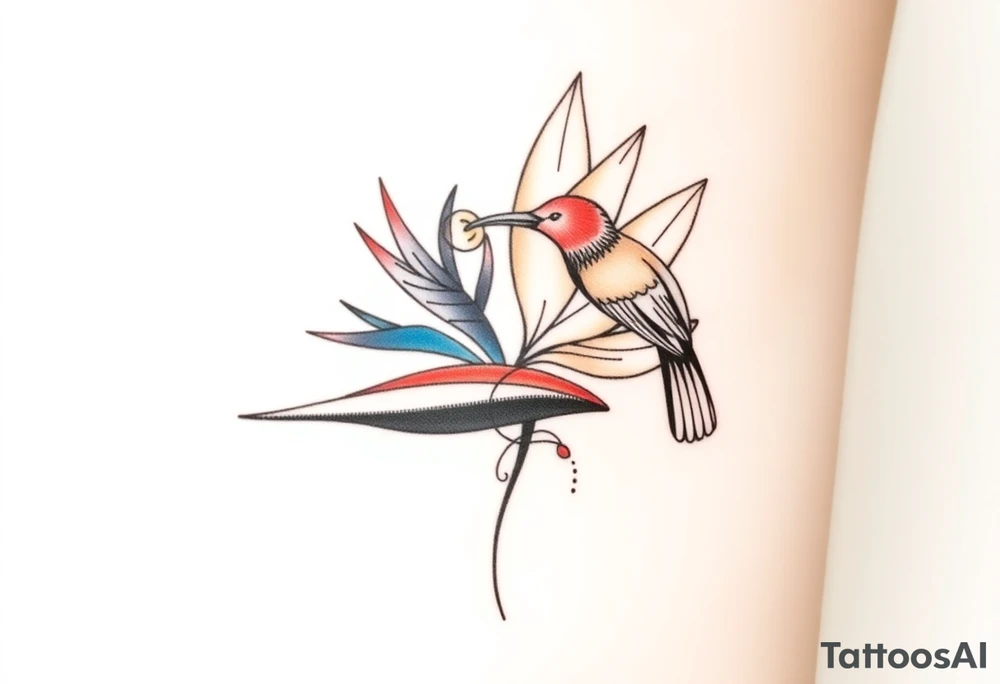 Bird of paradise flower with blue bird tattoo idea