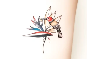 Bird of paradise flower with blue bird tattoo idea