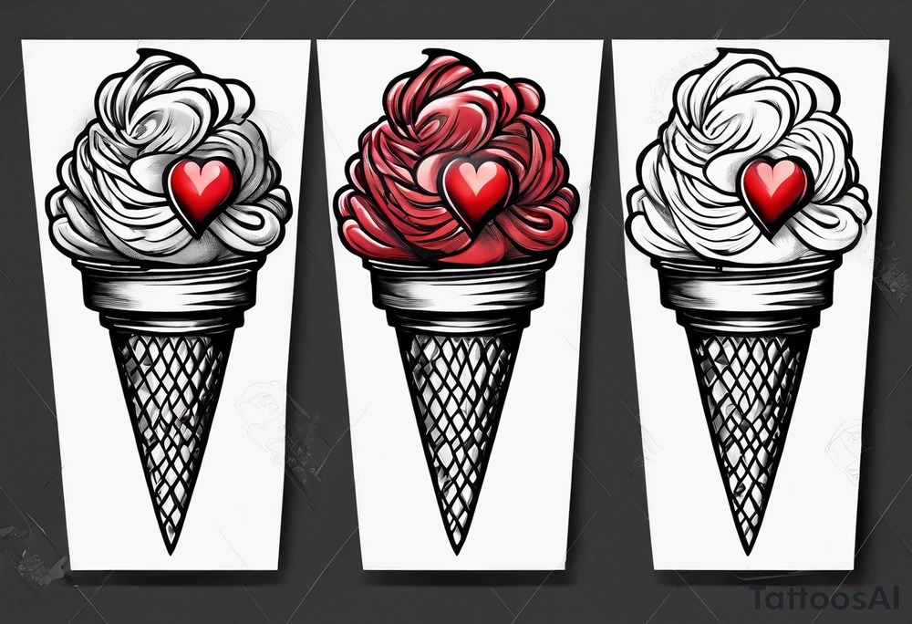 black and white ice cream cone with small red heart on it somewhere. tattoo idea