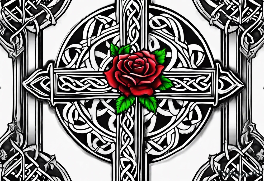 Celtic cross impaled by a rose tattoo idea
