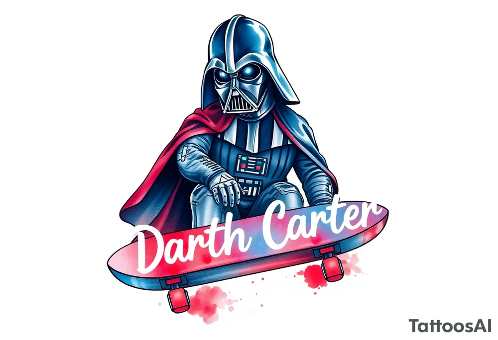 Darth Vader skateboarding >
blue & red
skateboard say "Darth Carter"
12/29/88-01/06/24 tattoo idea