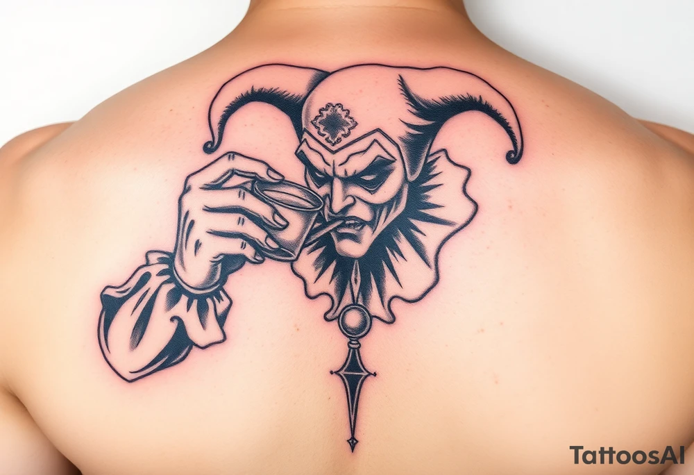 jester smoking and drinking in the other hand tattoo idea