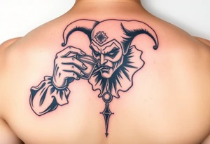 jester smoking and drinking in the other hand tattoo idea