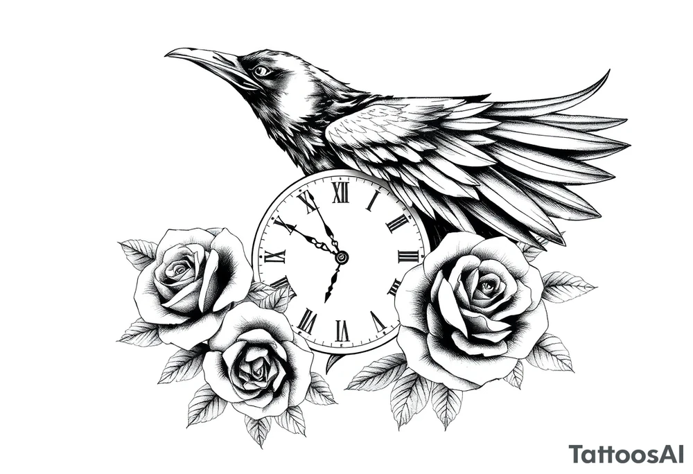 raven,roses,clock. tattoo idea