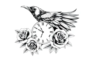 raven,roses,clock. tattoo idea