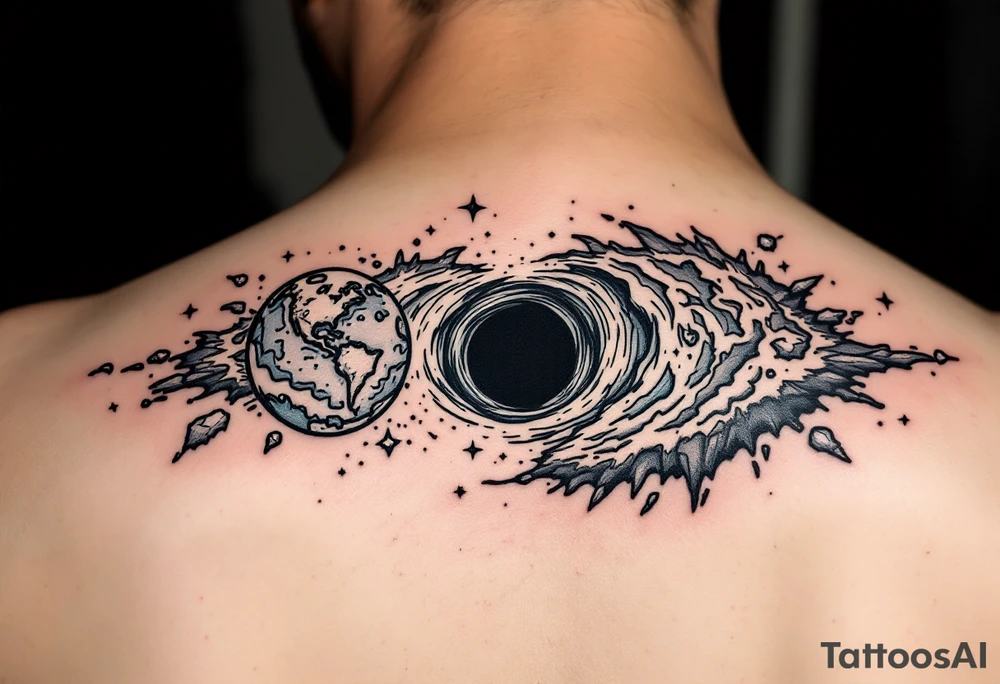 2 different worlds on both sides of a black hole tattoo idea