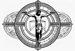 Crucified man inside a circle of Roman numerals with roman numerals on it tattoo idea