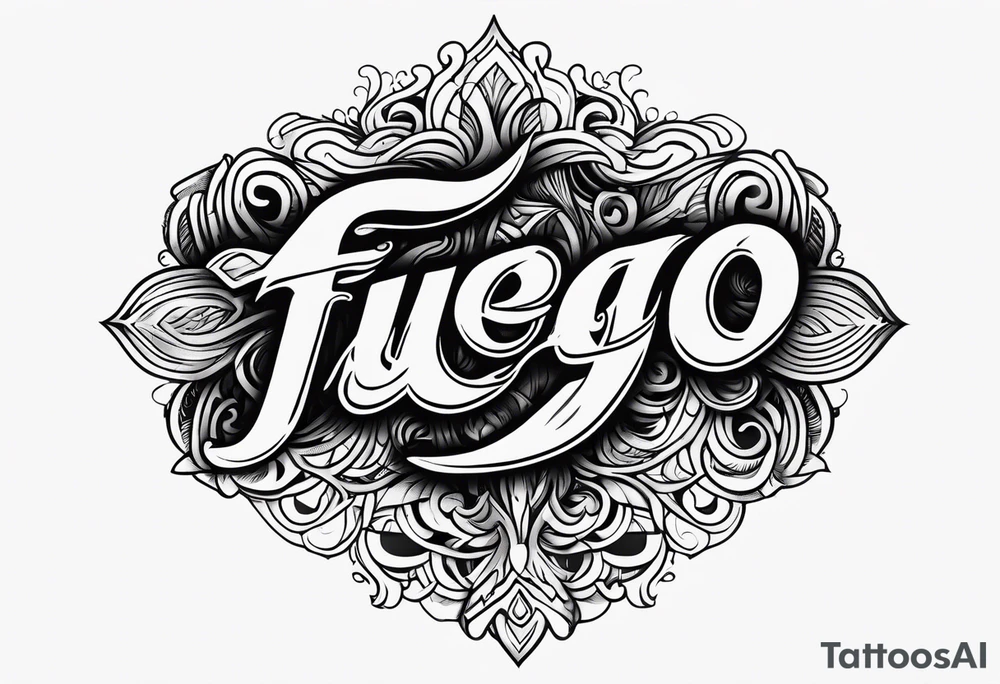 The word “fuego” in cursive with flames around it. tattoo idea