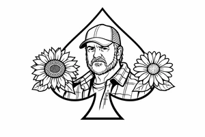Bobby middle center inside the middle of the spade with a sunflower and a daisy on each side of the spade very super extremely traceable to trace onto notebook paper, very super extremely easy and simple traceable tracing black and white outlining outline coloring pages very super extremely traceable to trace onto notebook paper tattoo idea