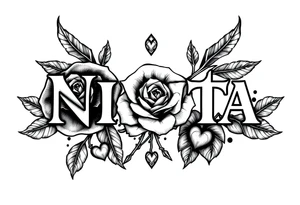 the name NIKITA WITH A ROSE AND SOME HEARTS tattoo idea