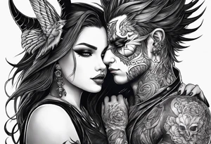 Demon embracing a girl with a power reader over 9000 tattoo idea