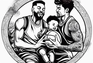 Dad playing basketball with 2 kids tattoo idea