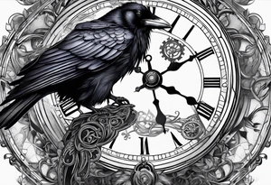 Raven sitting on a clockwork tattoo idea