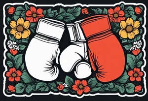 boxing gloves and flowers around the gloves  bold colors traditional old school vintage
banner tattoo idea
