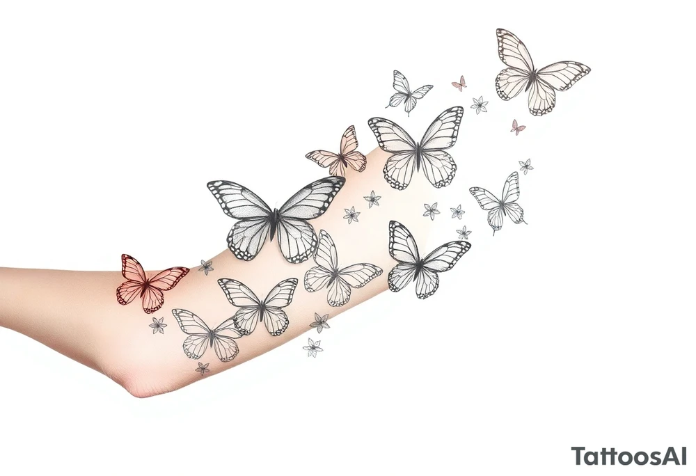 Butterflies of different sizes and colors tattoo idea