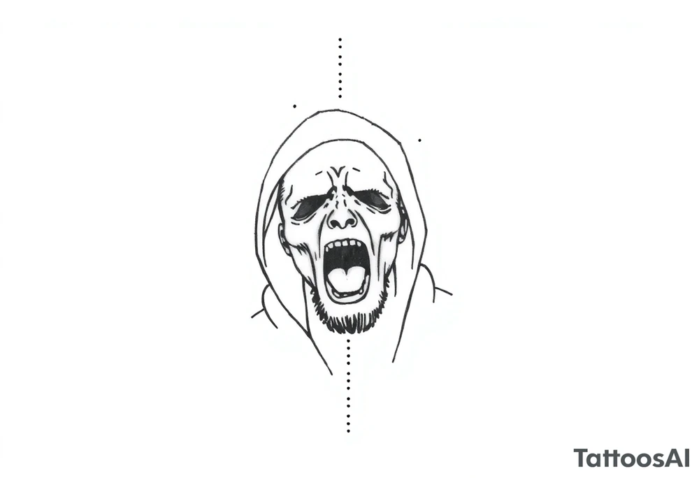 Confusion and pressure in thin lines on screaming solo traveler with no face tattoo idea