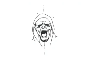 Confusion and pressure in thin lines on screaming solo traveler with no face tattoo idea