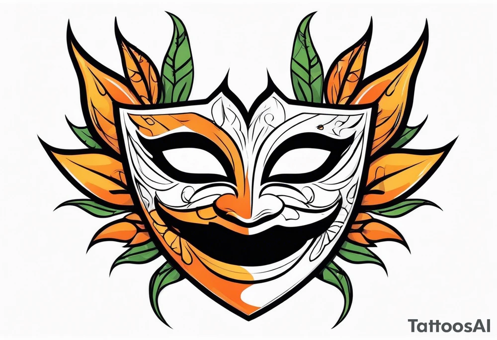 Laughing Male masquerade mask with orange and black thorns tattoo idea