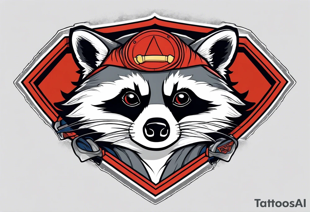 raccoon wearing a Superman hoodie tattoo idea