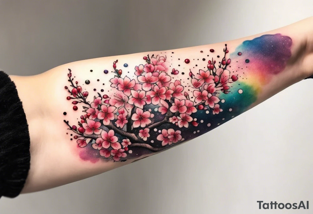 Cherry blossoms and stars in a rainbow of colors tattoo idea