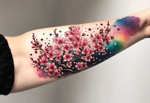 Cherry blossoms and stars in a rainbow of colors tattoo idea