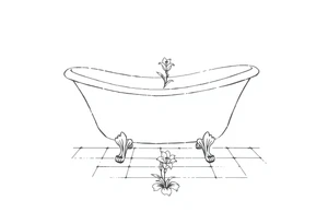 Clawfoot bathtub with lily coming up from tile floor tattoo idea