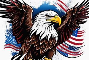 Eagle grabbing america flag with red white and blue blood on talons. tattoo idea