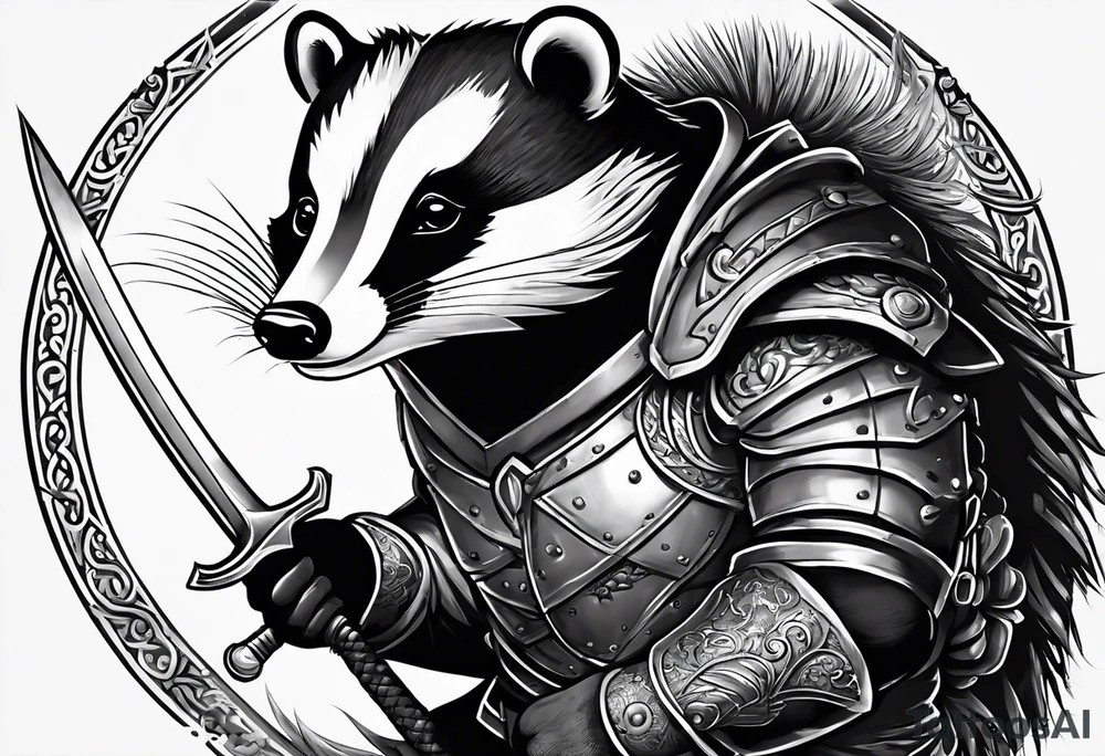 Draw me badger with aggressive full body show, killer face with cute smile, very long nails and he attacks like a Turkish gladiator to enemy and also he has very deadly looking. The only weapon is his braveness he fights with his nails. tattoo idea