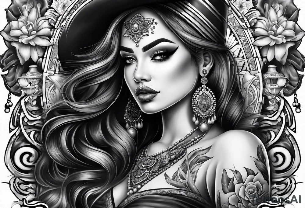 Chicano style sleeve about drugs family and women tattoo idea