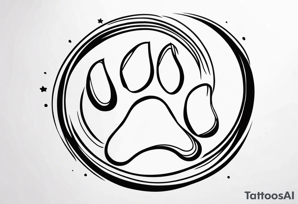 minimalist draw paw print in the word love with a halo over the o tattoo idea