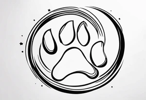 minimalist draw paw print in the word love with a halo over the o tattoo idea