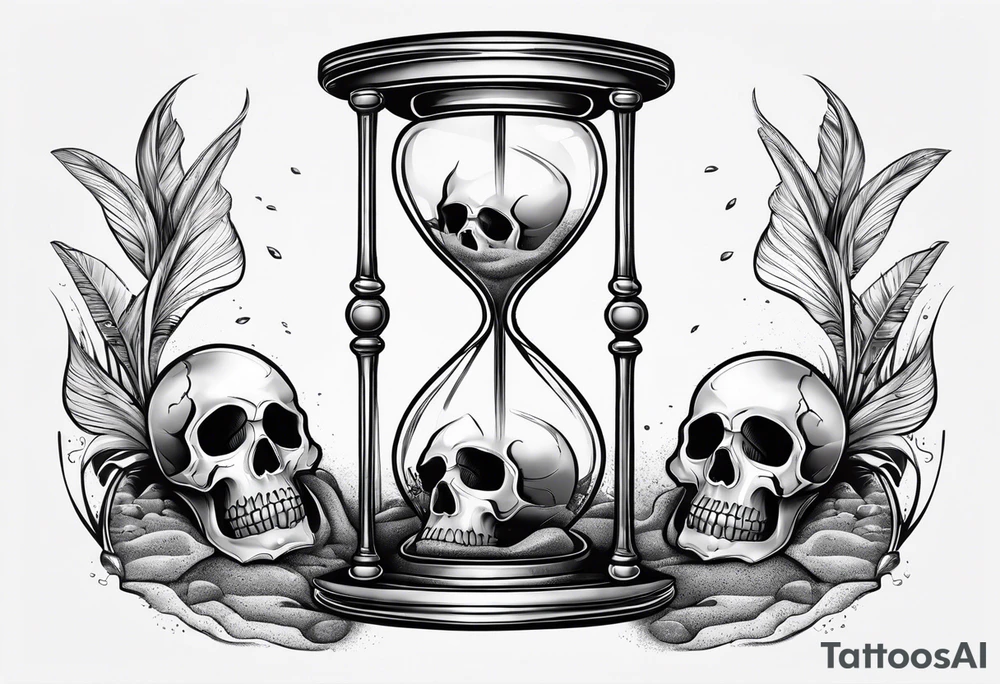 hour glass with skulls in the bottom with a broken bottom glass with the sand spilling out tattoo idea