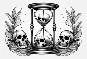 hour glass with skulls in the bottom with a broken bottom glass with the sand spilling out tattoo idea