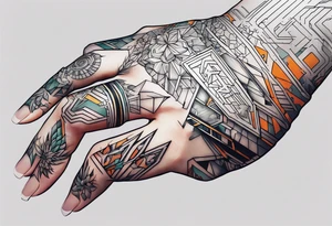 cyberpunk 2077, hand tattoo, geometric, subtle, tattoo idea