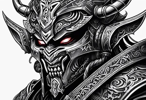 Angry robot demon ninja with demon mask face tattoo idea