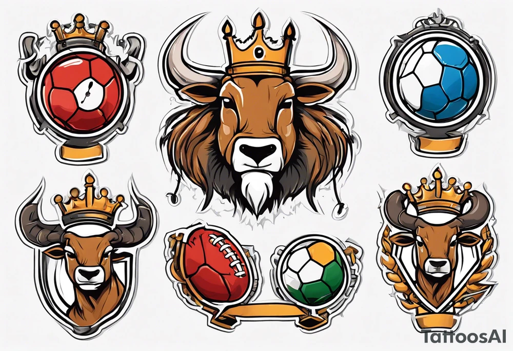 Ballon de football avec le numéro23 ,  une horloge avec une couronne,  le tout avec au fond un taureau tattoo idea