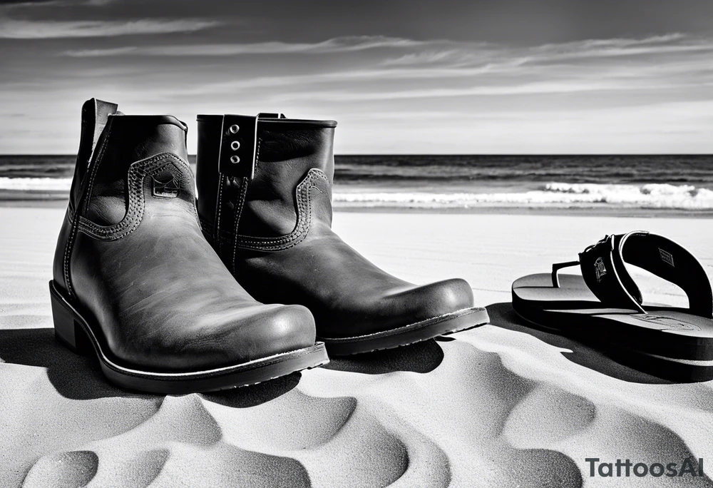 Keep it simple. A pair of red Wing boots next to a pair of flip flops on the Beach. ADD a cowboyhat tattoo idea