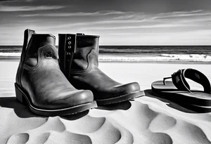 Keep it simple. A pair of red Wing boots next to a pair of flip flops on the Beach. ADD a cowboyhat tattoo idea