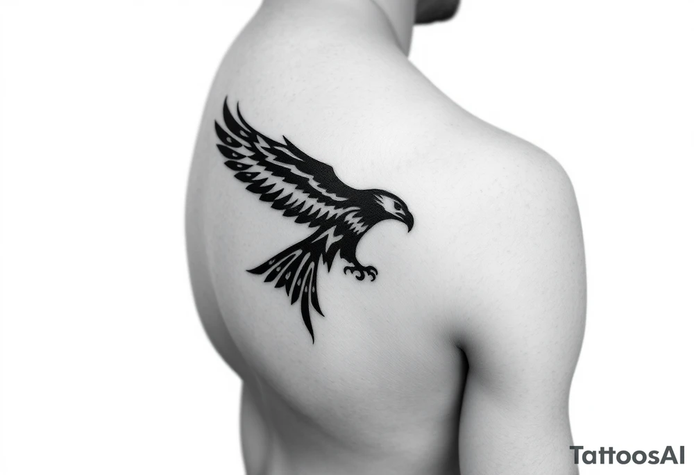 tribal hawk silhouette on below of knee cap tattoo idea